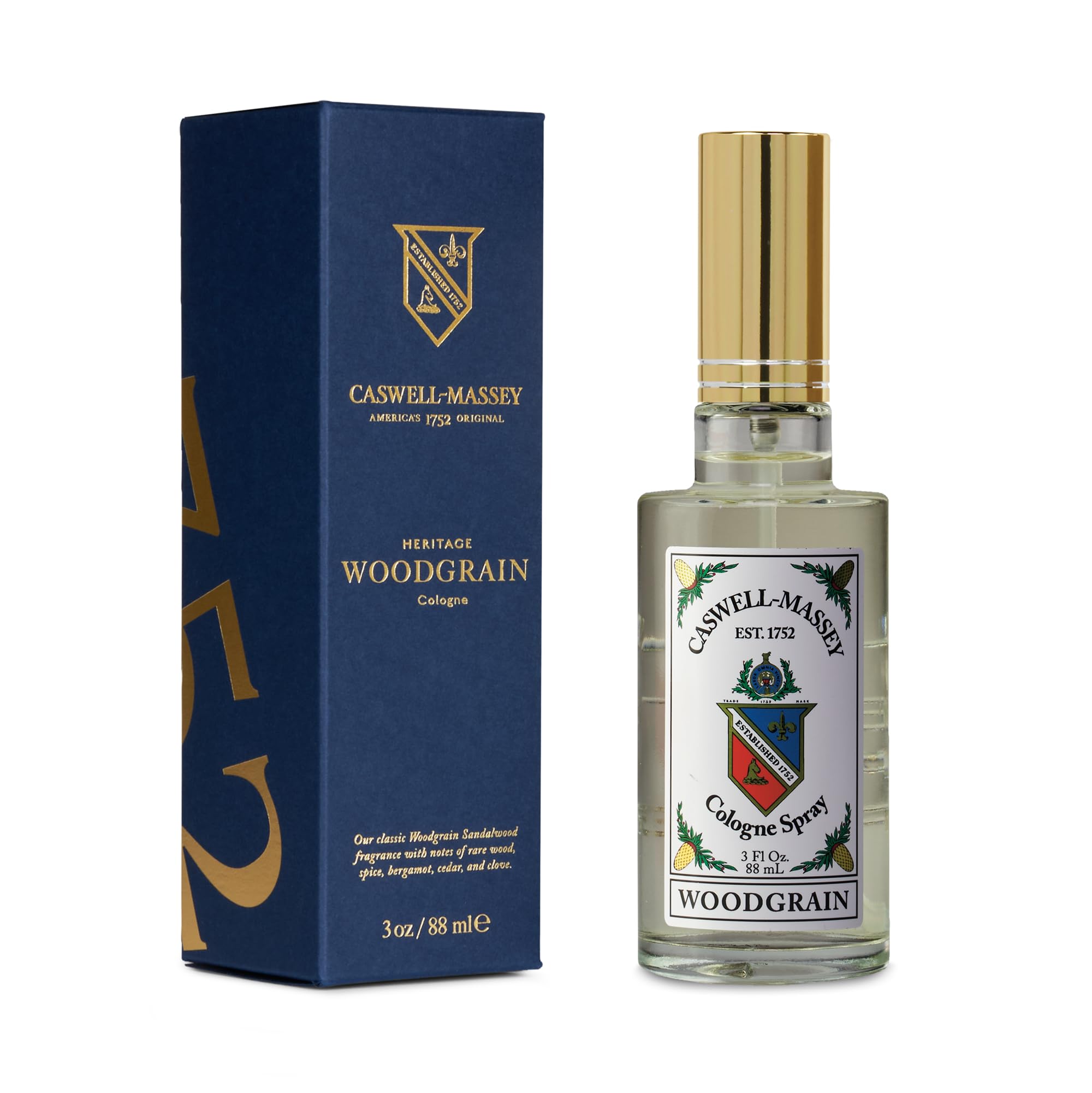 Caswell-Massey Woodgrain Sandalwood Gold Cap Cologne – Rich Santalum Album Scent for Men, 3 fl oz