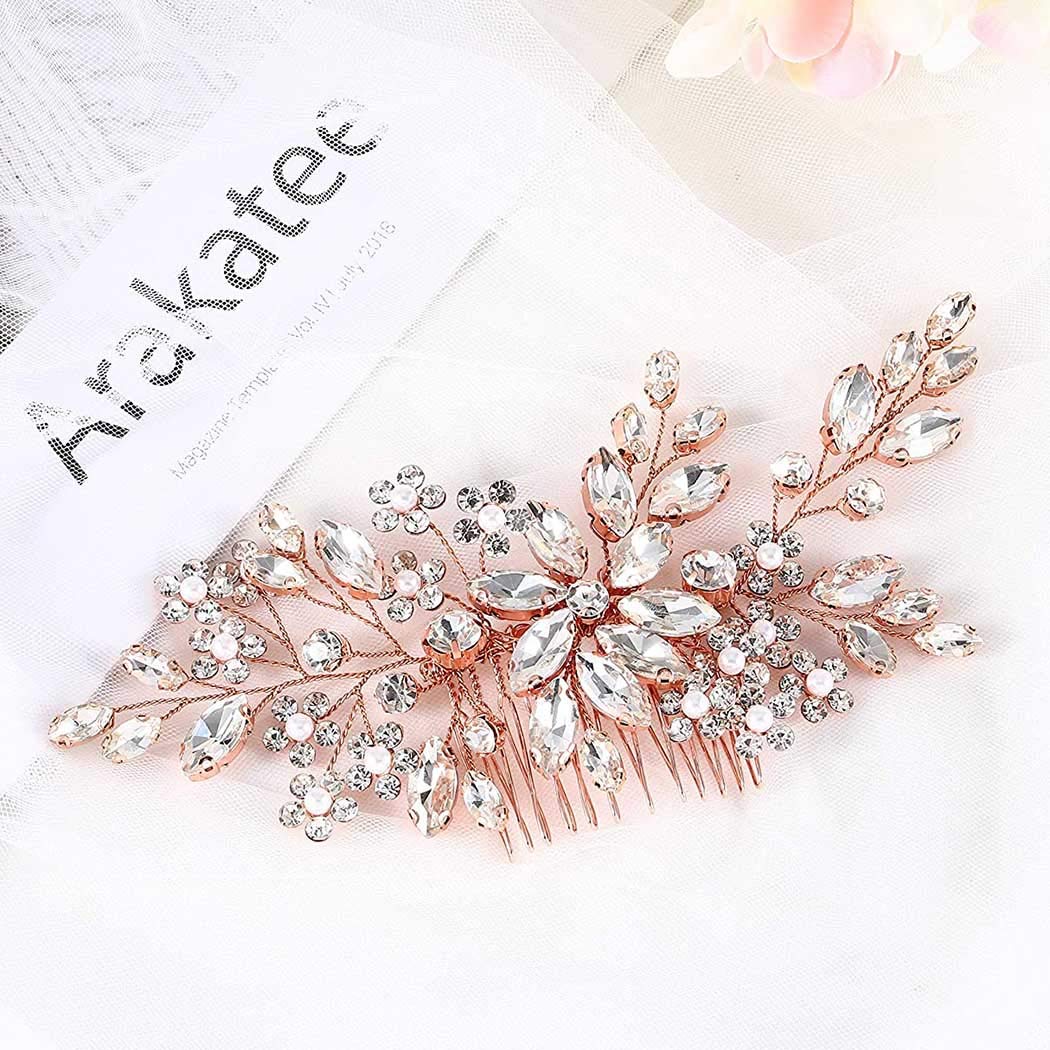 Catery Crystal Bridal Hair Comb – Rose Gold Rhinestones, Wedding Hair Accessory for Brides