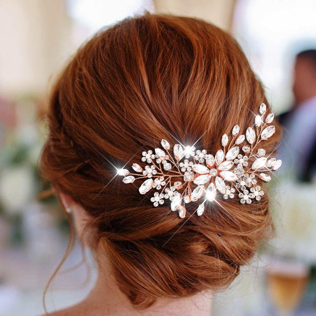 Catery Crystal Bridal Hair Comb – Rose Gold Rhinestones, Wedding Hair Accessory for Brides