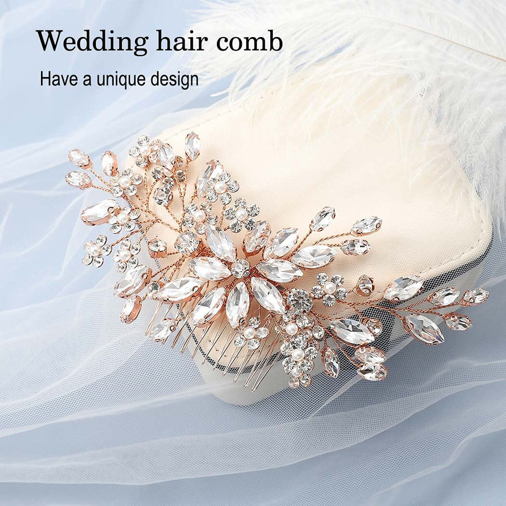 Catery Crystal Bridal Hair Comb – Rose Gold Rhinestones, Wedding Hair Accessory for Brides