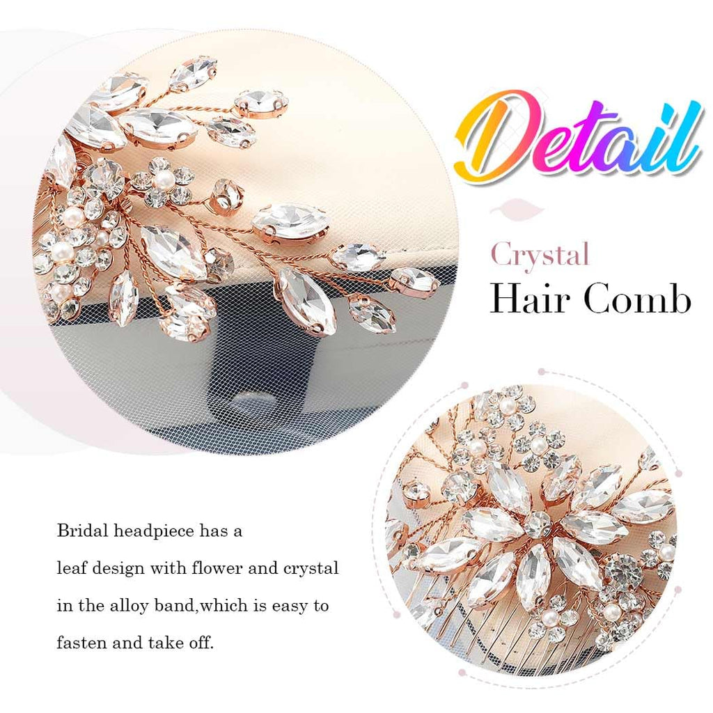 Catery Crystal Bridal Hair Comb – Rose Gold Rhinestones, Wedding Hair Accessory for Brides
