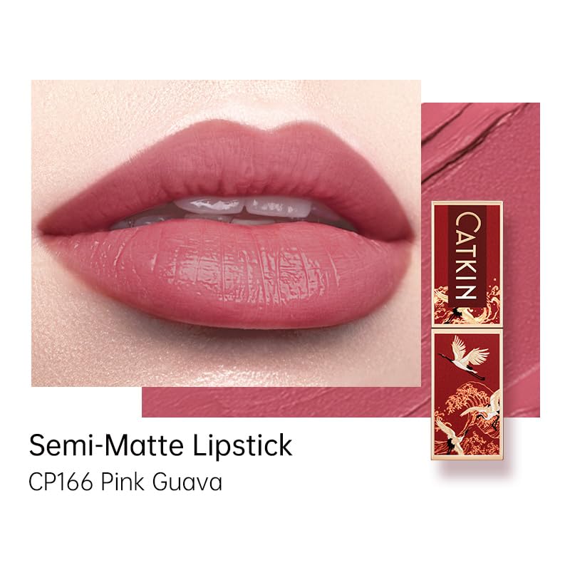 Catkin Semi-Matte Lipstick – Hydrating High-Impact Color (Shade 166) with Vitamin E & Avocado Oil
