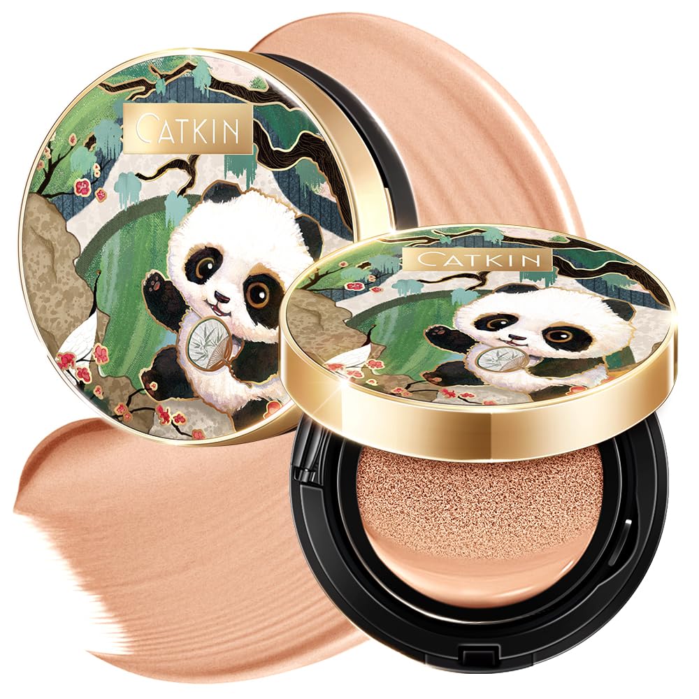 Catkin Panda Land Full Coverage Cushion Foundation – Hydrating, Breathable, Poreless Finish (Buff C04)