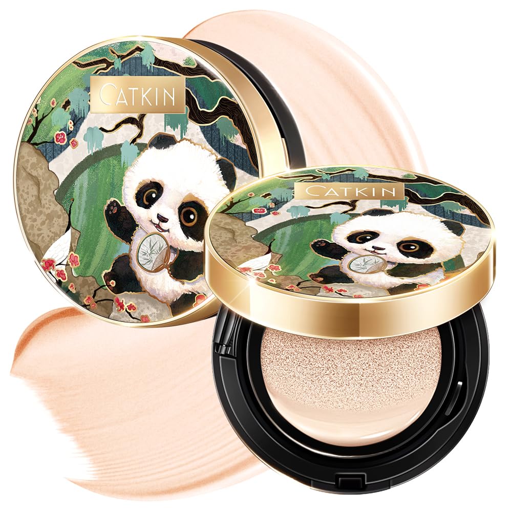 CATKIN Panda Land Full Coverage Cushion Foundation – Hydrating, Breathable, Poreless Finish (C01 Fair)