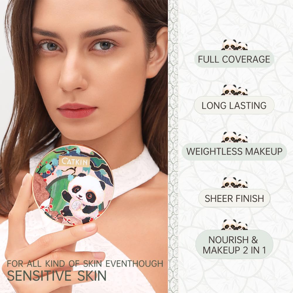Catkin Panda Land Full Coverage Cushion Foundation – Hydrating, Breathable, Poreless Finish (Buff C04)