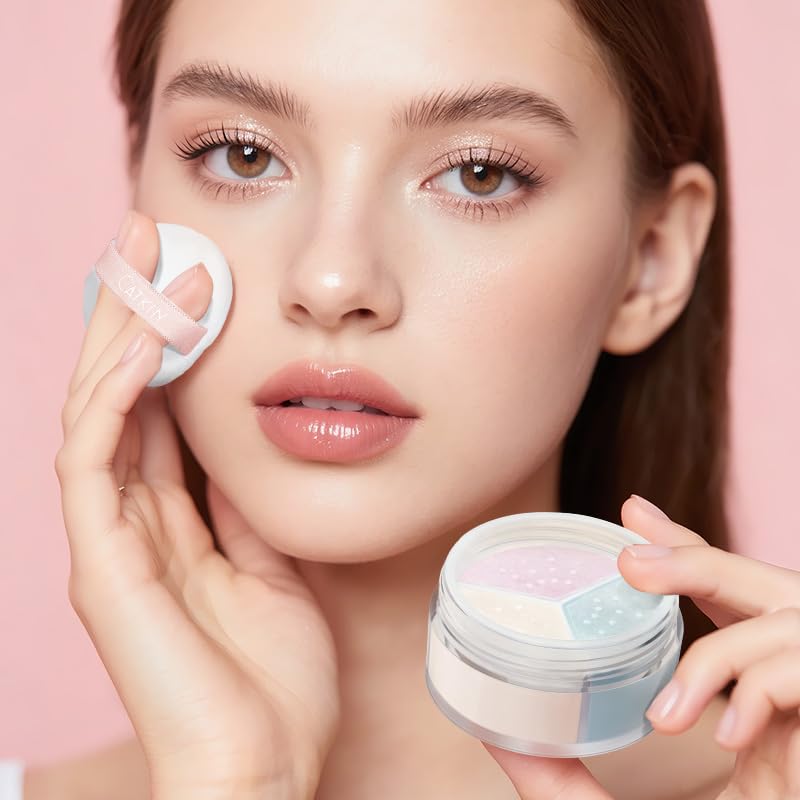 CATKIN Loose Setting Powder – Translucent Matte Finishing Powder, 3-Color Tone Balancing, Oil Control, Velour Puff (0.42oz, C04 Matte for Dry Skin)