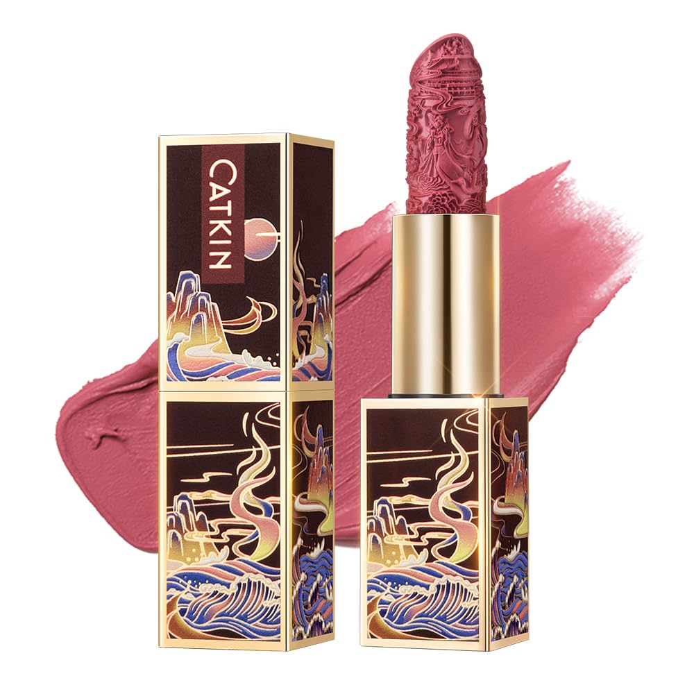 Catkin Semi-Matte Lipstick – Hydrating High-Impact Color (Shade 166) with Vitamin E & Avocado Oil
