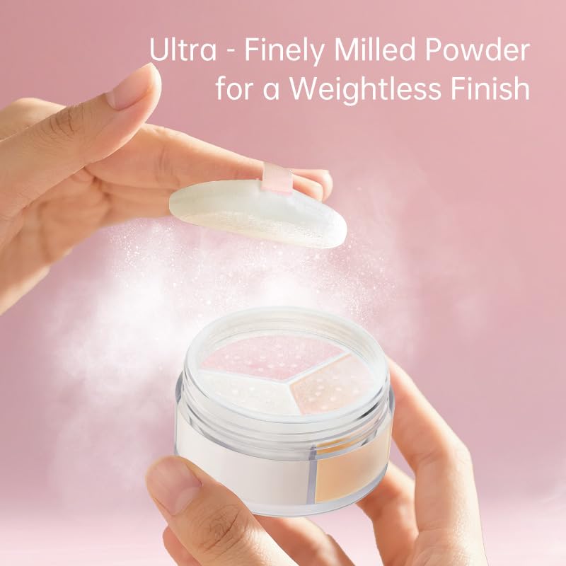 CATKIN Loose Setting Powder – Translucent Matte Finishing Powder, 3-Color Tone Balancing, Oil Control, Velour Puff (0.42oz, C04 Matte for Dry Skin)