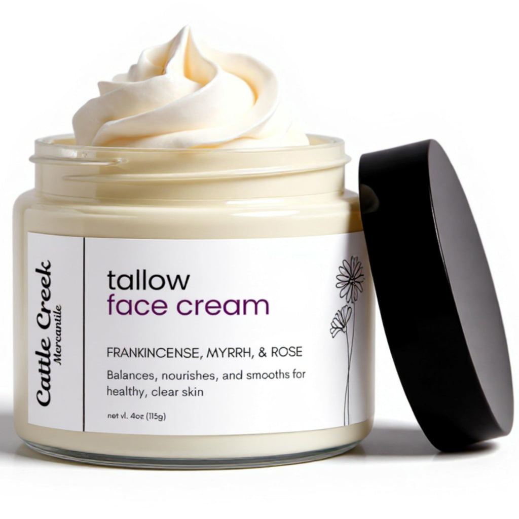 Cattle Creek Mercantile Whipped Tallow Face Moisturizer | Grass-Fed Tallow + Sweet Almond, Myrrh & Frankincense (4 oz)