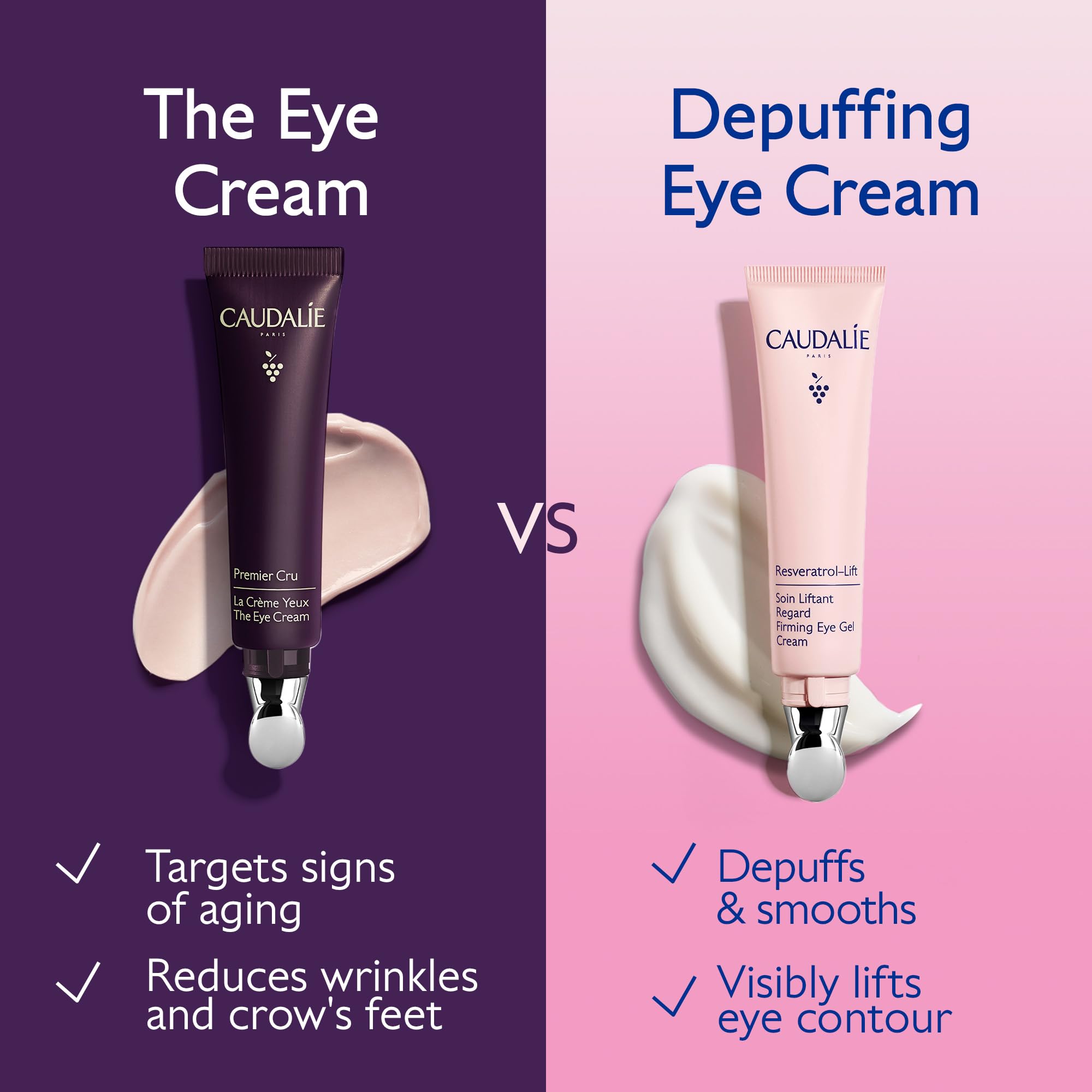 Caudalie Resveratrol-Lift Eye Gel Cream with Peptides, Hyaluronic Acid & Vegan Collagen – 15 mL