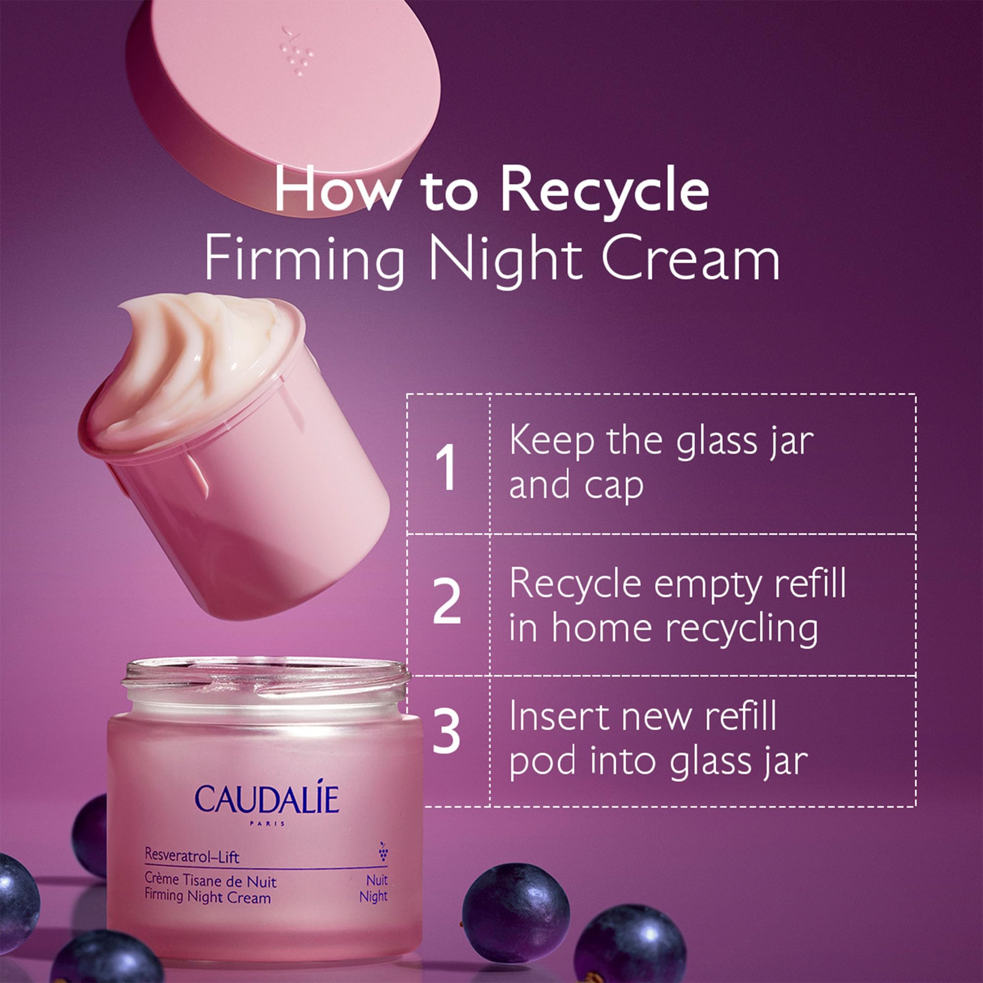 Caudalie Resveratrol-Lift Night Cream – Retinol-Alternative Firming, Refillable 50 mL