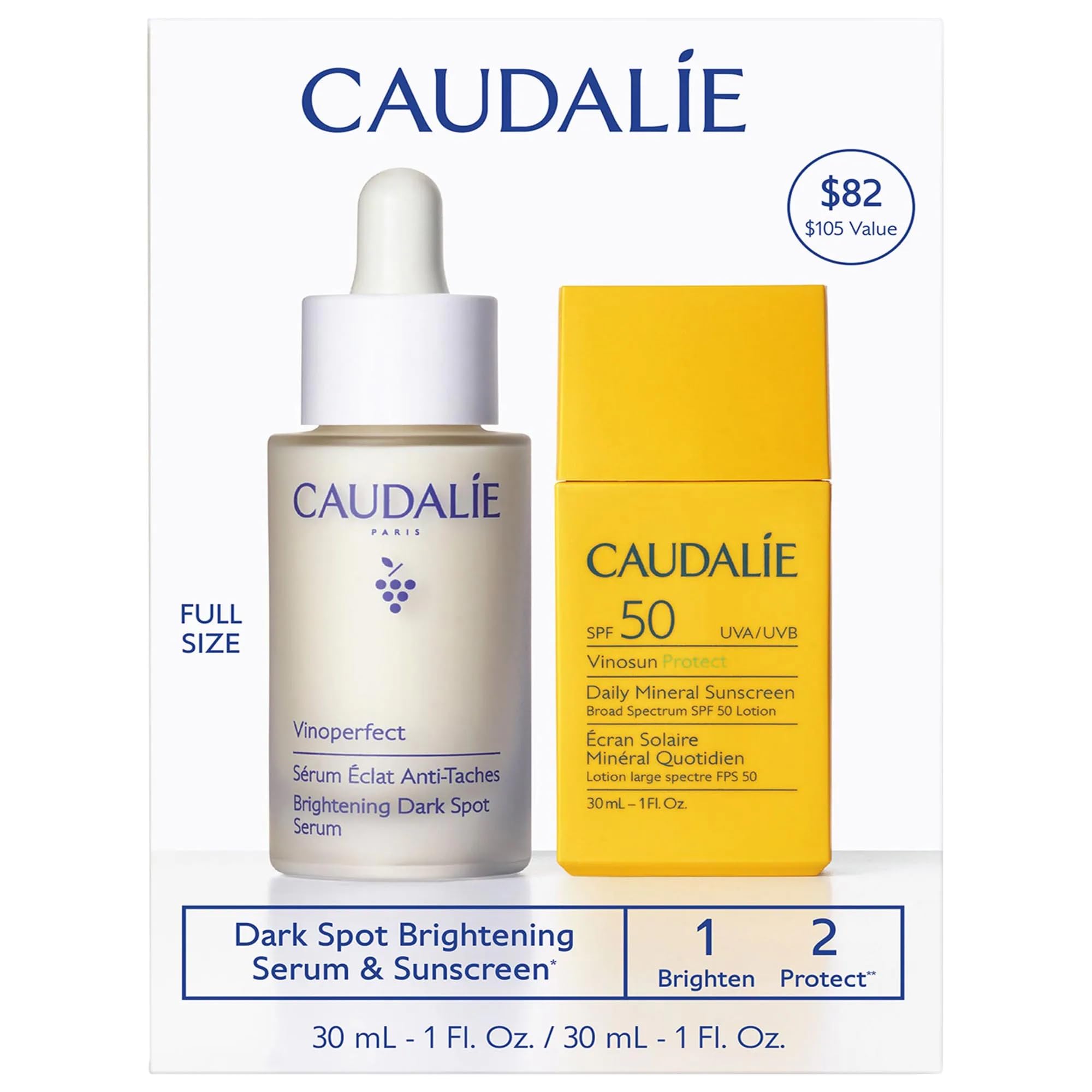 Caudalie Vinoperfect Brightening Serum + Vinosun SPF 50 Daily Mineral Sunscreen Set