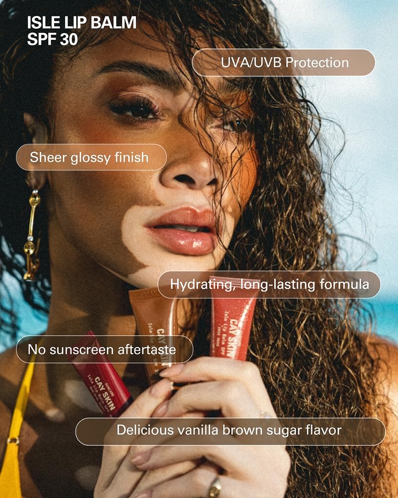 Cay Skin Isle Lip Balm SPF 30 – High Shine Hydrating Sheer Gloss in Vanilla Brown Sugar (Coral, 0.35 oz)