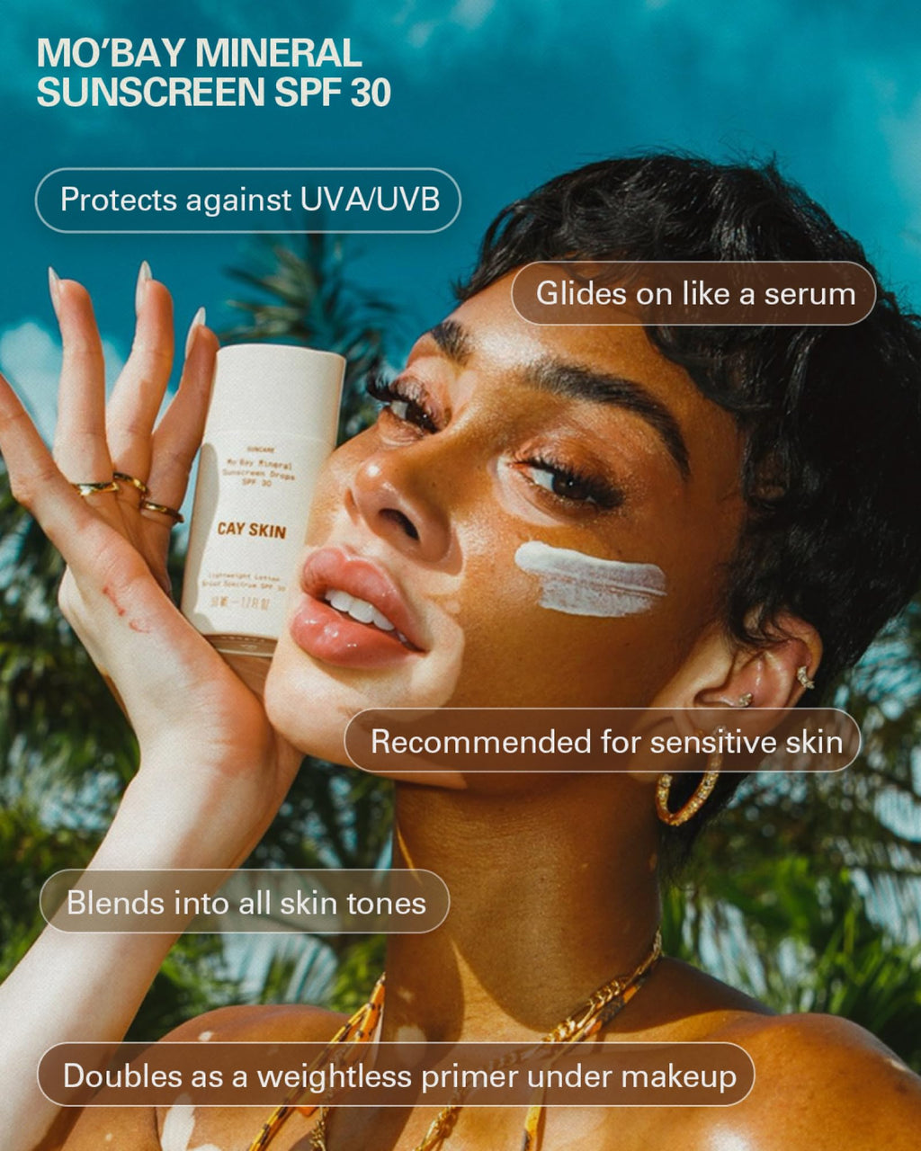 Cay Skin Mo'Bay Mineral Sunscreen Drops SPF 30 – Mineral SPF Face Sunscreen & Makeup Primer with Sea Moss