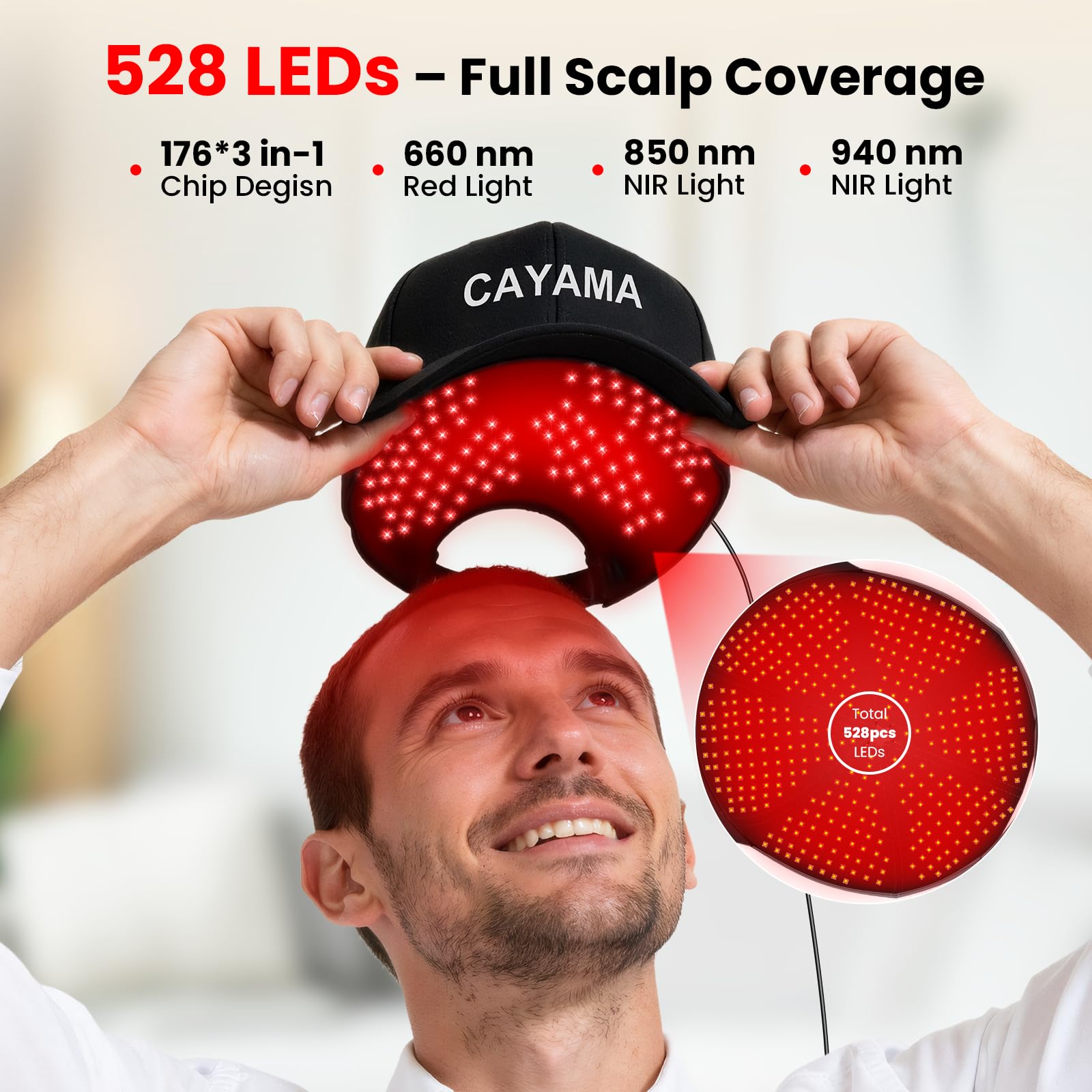 CAYAMA Red Light Hair Growth Cap – At-Home Scalp Therapy, Adjustable Fit & Remote Control