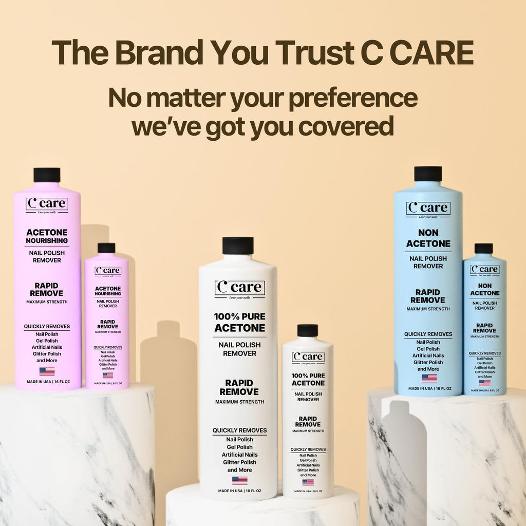 C CARE 100% Pure Acetone Nail Polish Remover | Gel, Acrylic & Glitter Removal | 16 fl oz