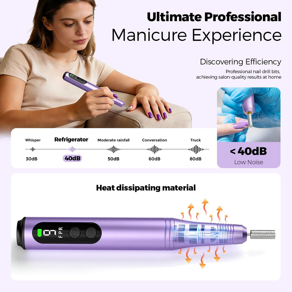 Ccigedy Electric Nail Drill Kit – 6-in-1 Cordless Nail Drill for Home Salon (Purple)