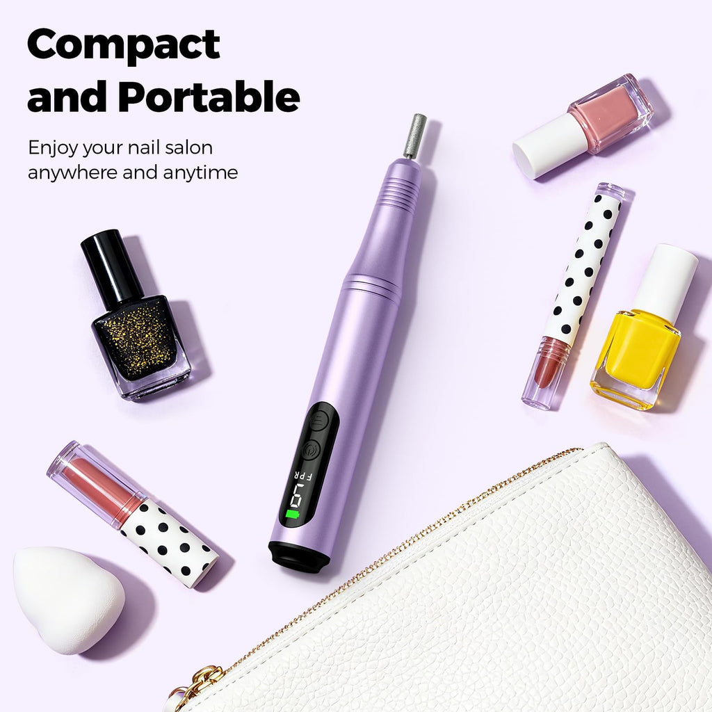 Ccigedy Electric Nail Drill Kit – 6-in-1 Cordless Nail Drill for Home Salon (Purple)