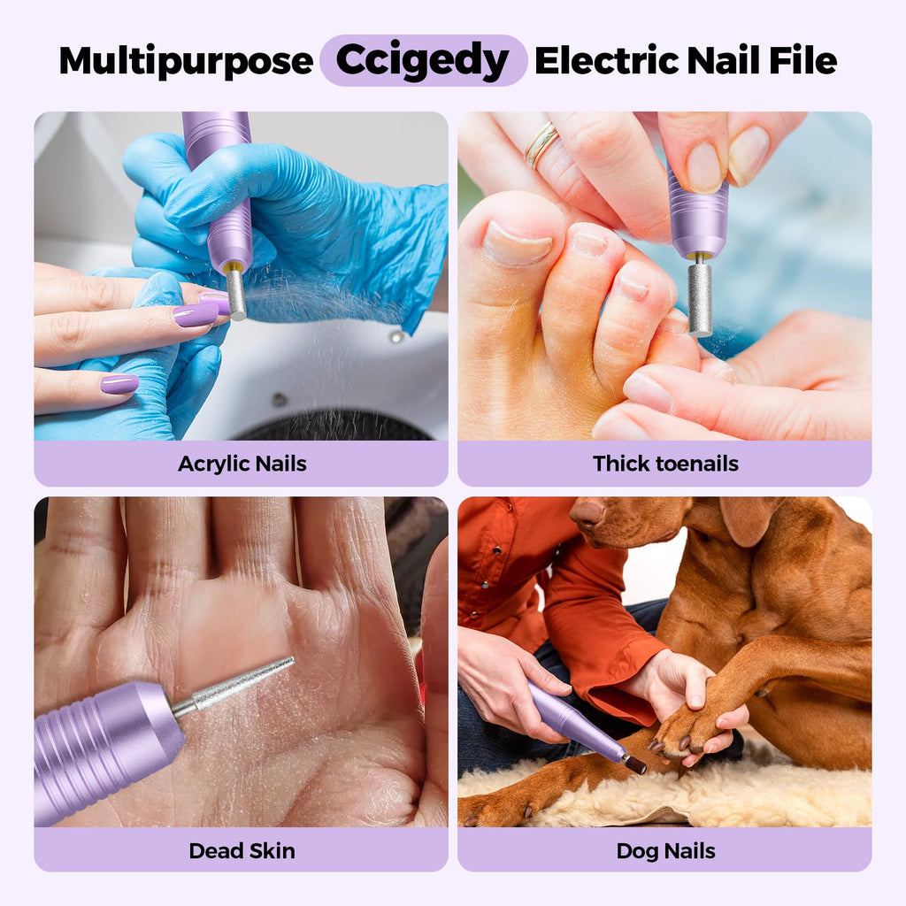 Ccigedy Electric Nail Drill Kit – 6-in-1 Cordless Nail Drill for Home Salon (Purple)