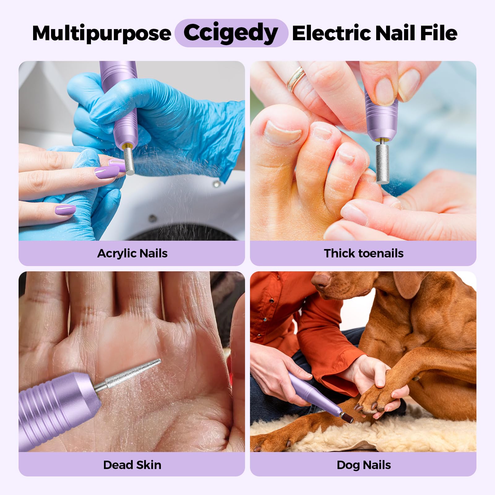 Ccigedy Electric Nail Drill Kit – 6-in-1 Cordless Nail Drill for Home Salon (Purple)