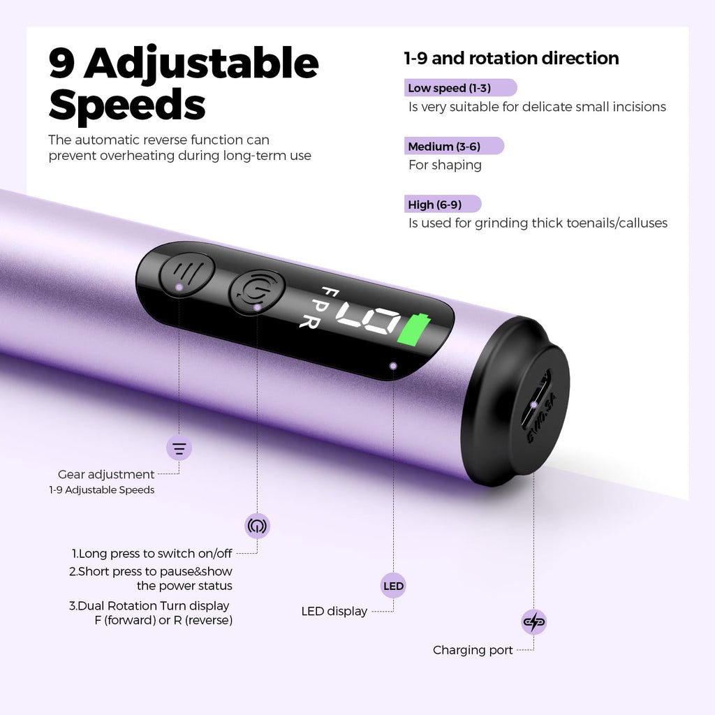 Ccigedy Electric Nail Drill Kit – 6-in-1 Cordless Nail Drill for Home Salon (Purple)