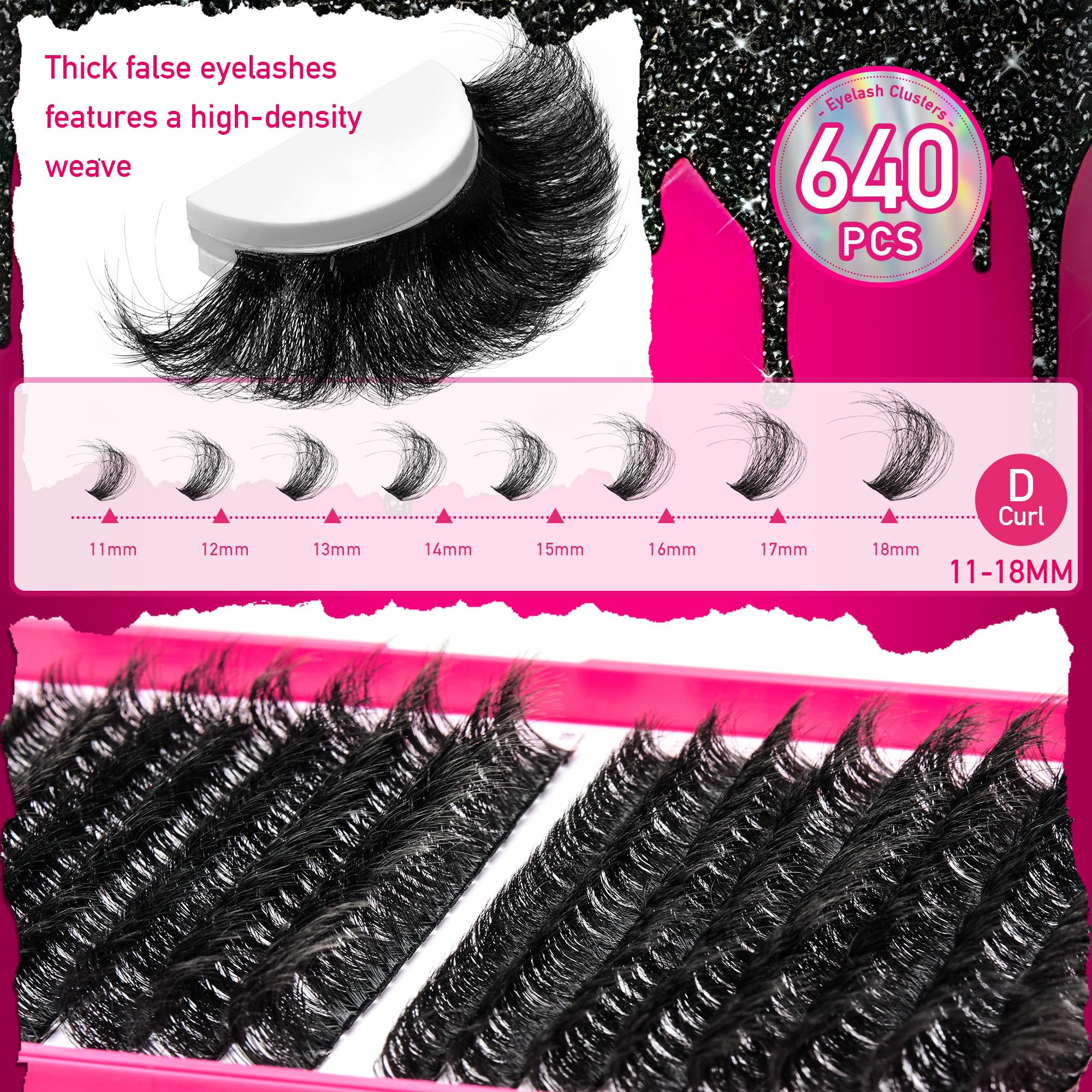 CCODDY Fluffy Lash Clusters Kit — 640 Pcs, 11-18mm, D Curl Lash Extensions