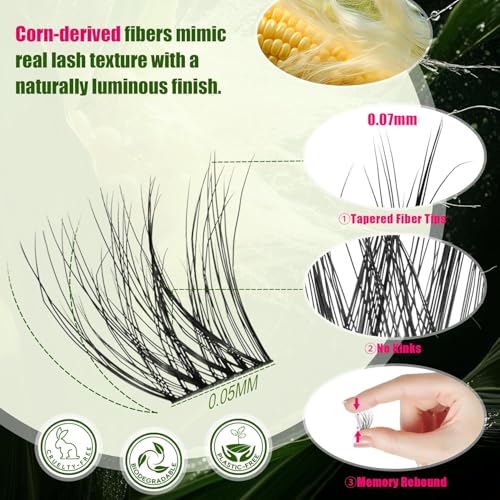 CCODDY Lash Clusters Kit 432 Pcs – D Curl Biodegradable Lashes for DIY Home Extensions