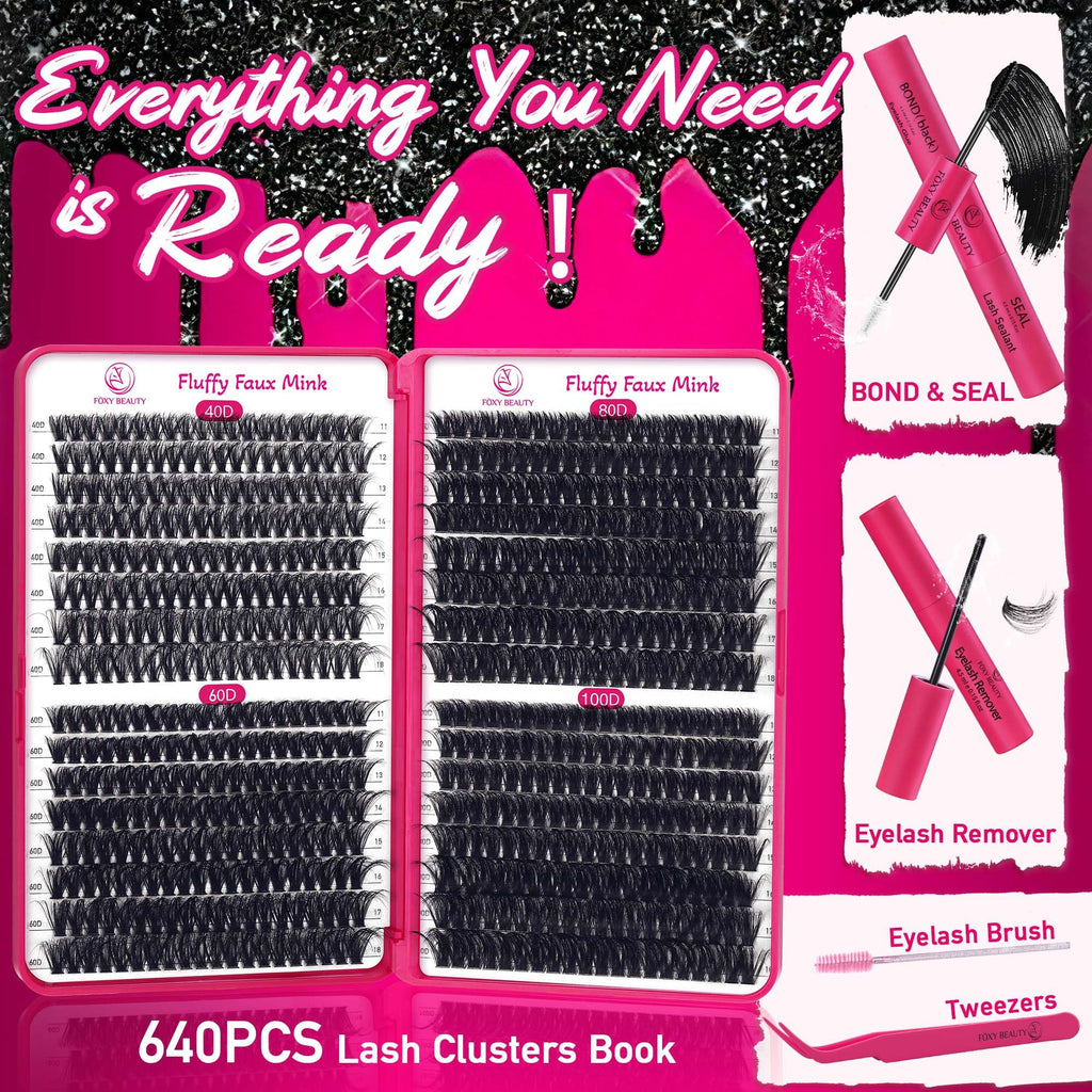 CCODDY Fluffy Lash Clusters Kit — 640 Pcs, 11-18mm, D Curl Lash Extensions