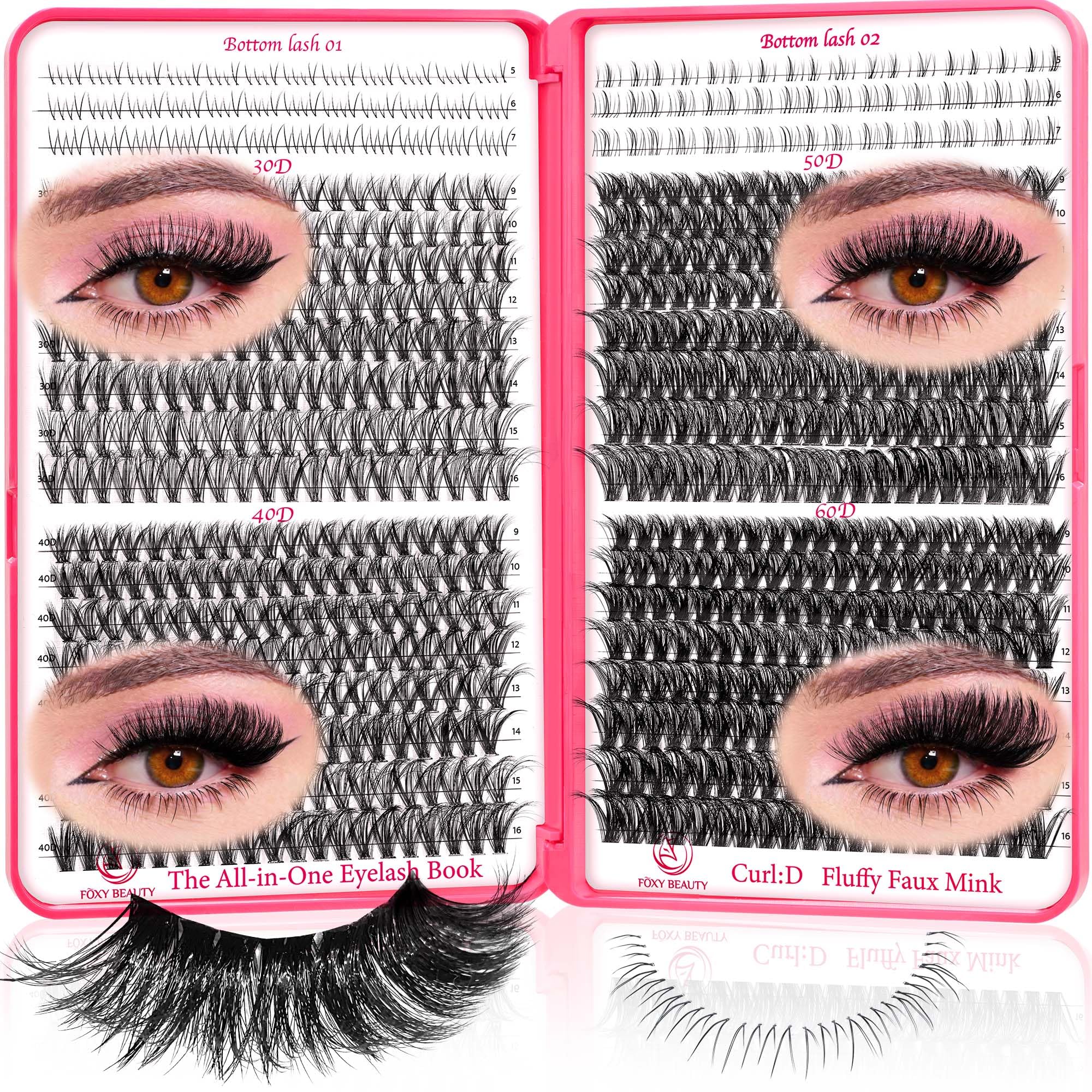 CCODDY Lash Clusters 9-16mm + 5-7mm Bottom Lashes DIY Kit | D Curl 30D-60D