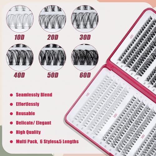 CCODDY Lash Clusters Kit — 600 Pcs Wispy Lashes 10D-60D, D Curl, Bond & Seal for DIY Home Lashes