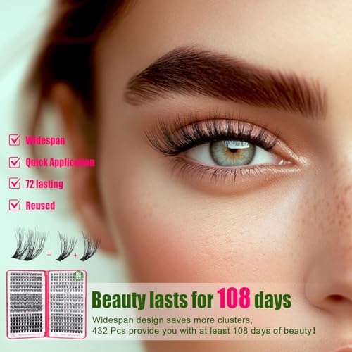 CCODDY Lash Clusters Kit 432 Pcs – D Curl Biodegradable Lashes for DIY Home Extensions