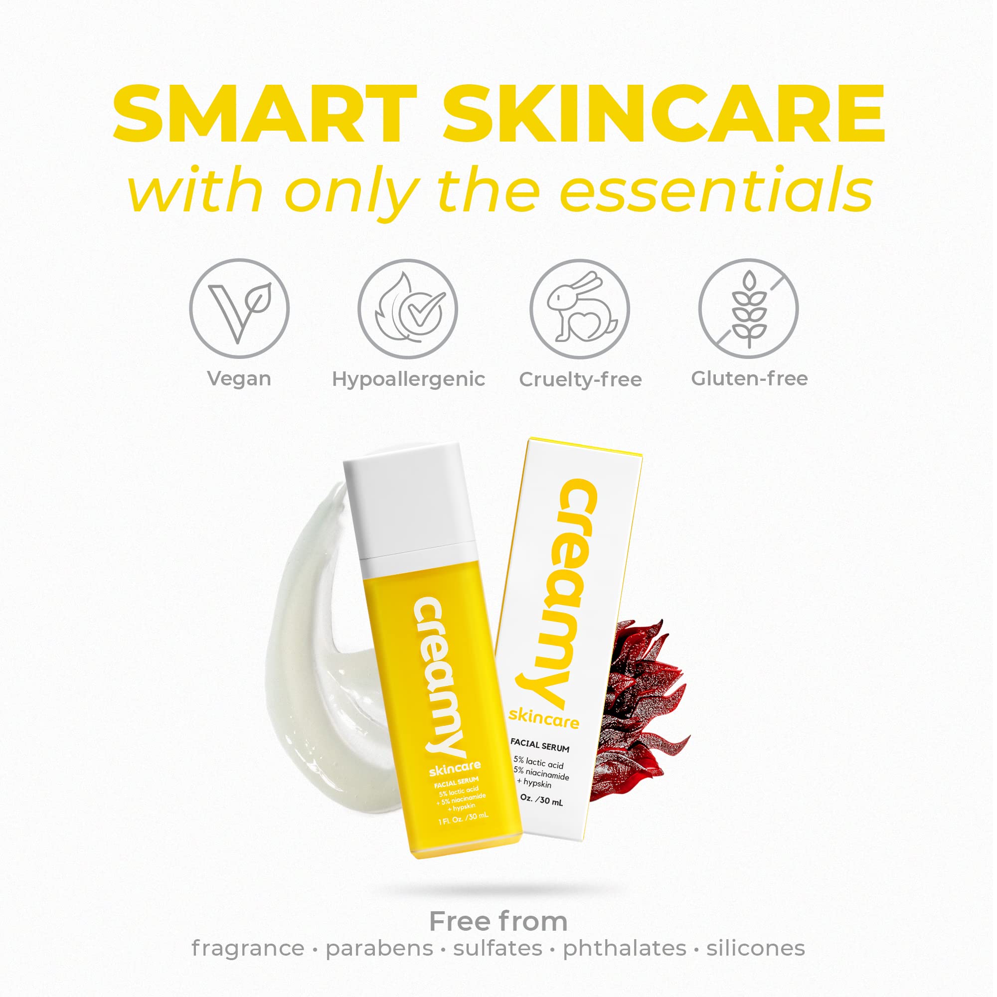 Creamy Skincare Hydrating 5% Serum with 5% Lactic Acid & 5% Niacinamide – Hypskin, For Dry and Dull Skin, 1 fl oz