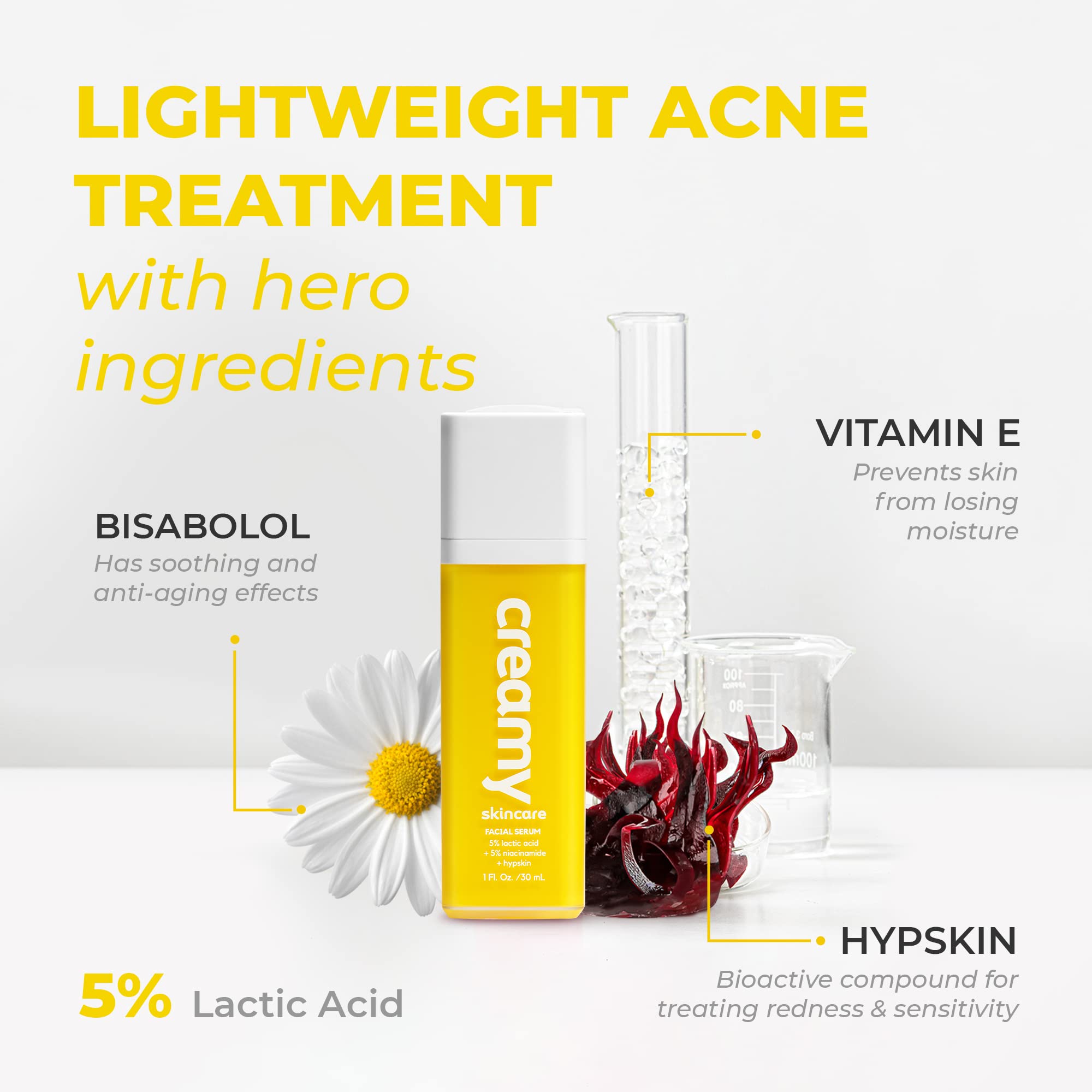 Creamy Skincare Hydrating 5% Serum with 5% Lactic Acid & 5% Niacinamide – Hypskin, For Dry and Dull Skin, 1 fl oz