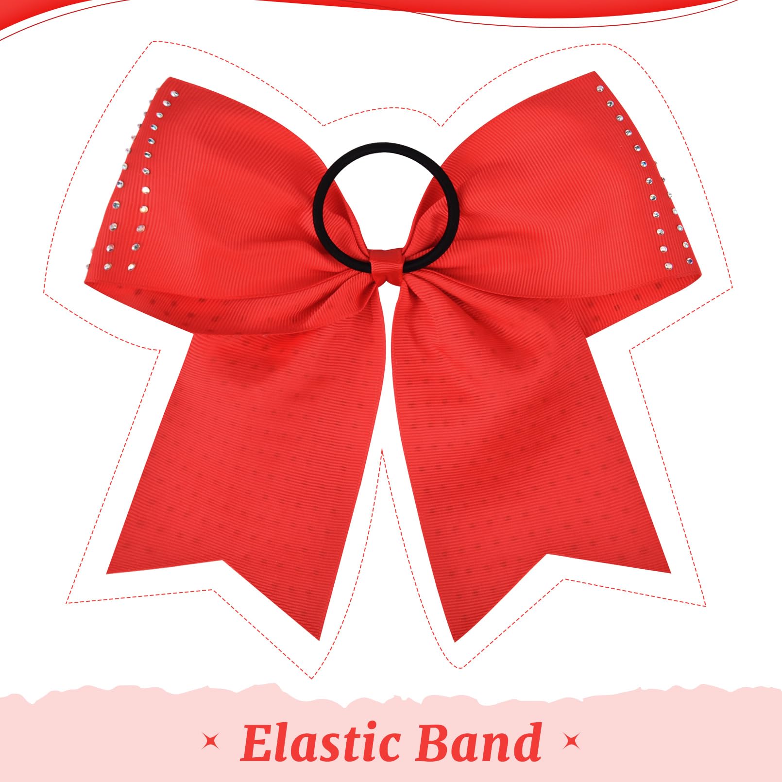 CEELGON 12 PCS Red Glitter Cheer Bows | 8-inch Large Rhinestone Hair Bows for Teens