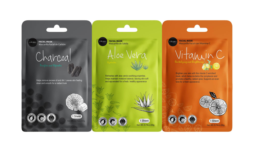 Celavi Essence Facial Sheet Masks Variety Set | Authentic Korean Moisturizing Skincare