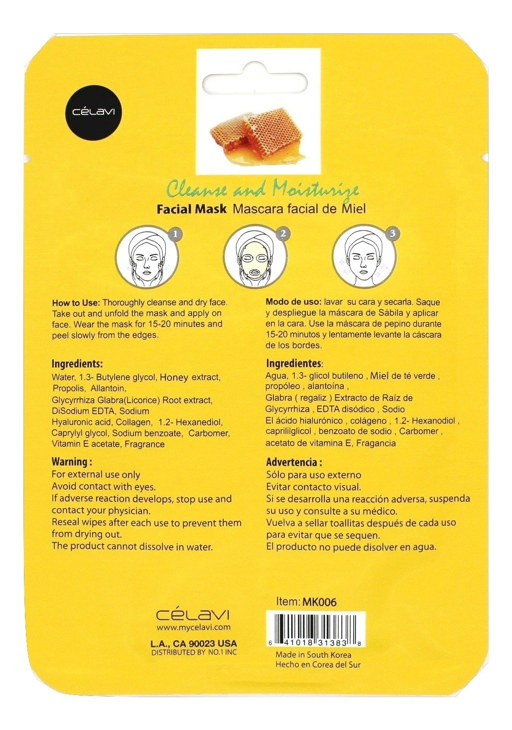 Celavi Essence Honey Facial Mask – Moisturizing Sheet Mask (24 Pack)