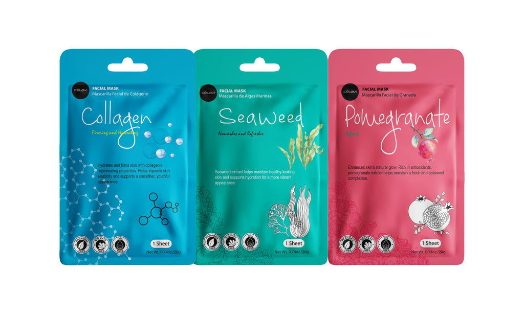 Celavi Essence Facial Sheet Masks Variety Set | Authentic Korean Moisturizing Skincare
