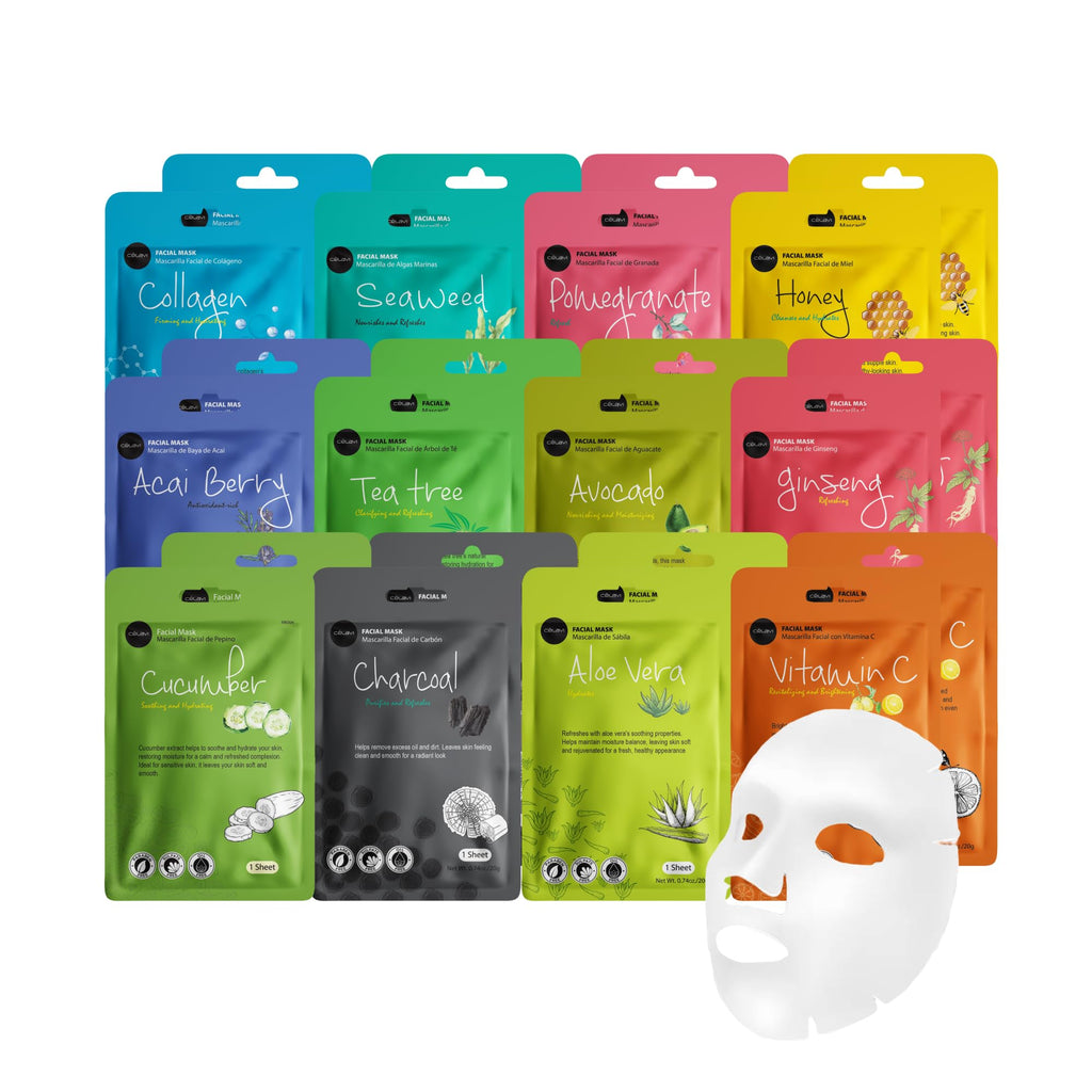 Celavi Essence Facial Sheet Masks Variety Set | Authentic Korean Moisturizing Skincare