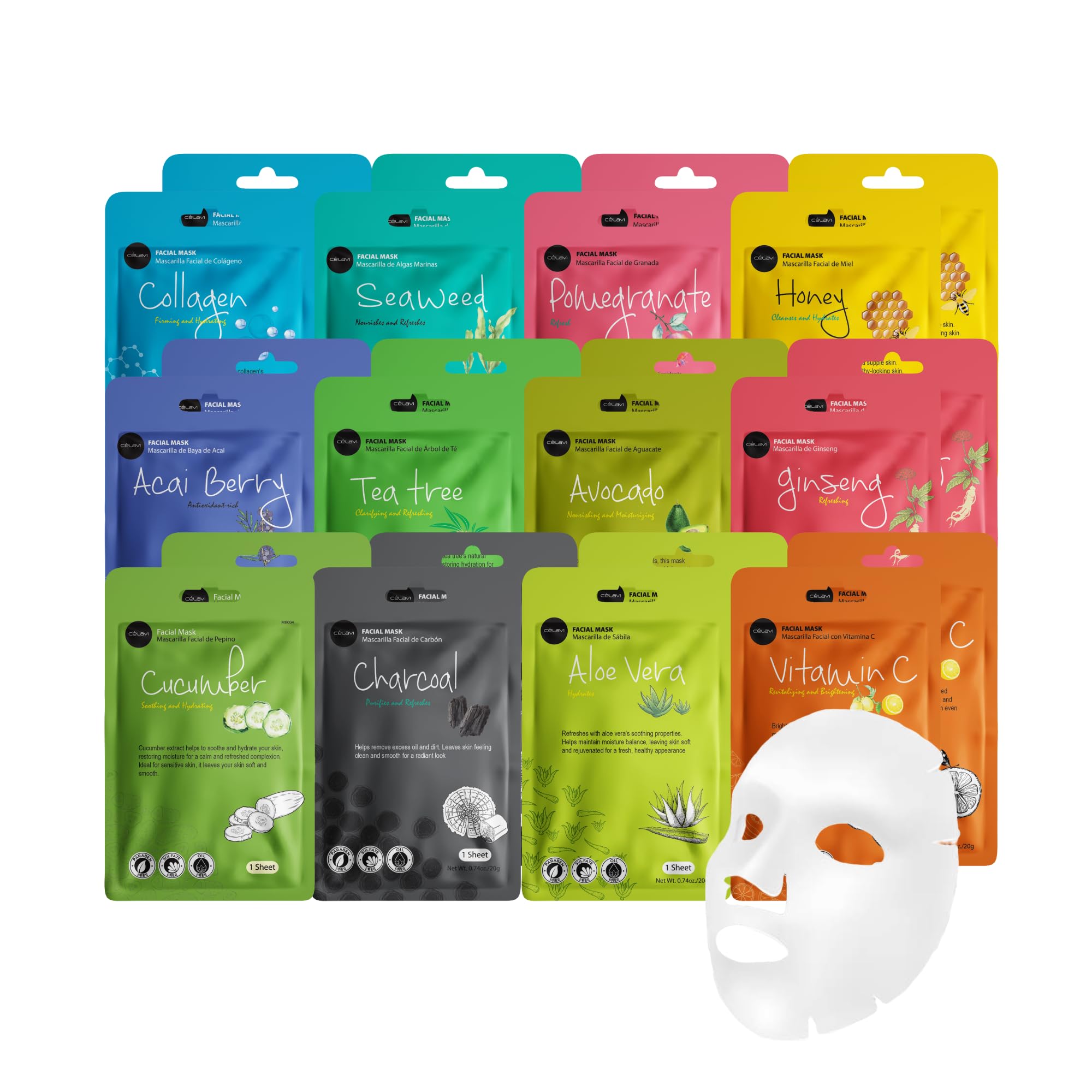 Celavi Essence Facial Sheet Masks Variety Set | Authentic Korean Moisturizing Skincare