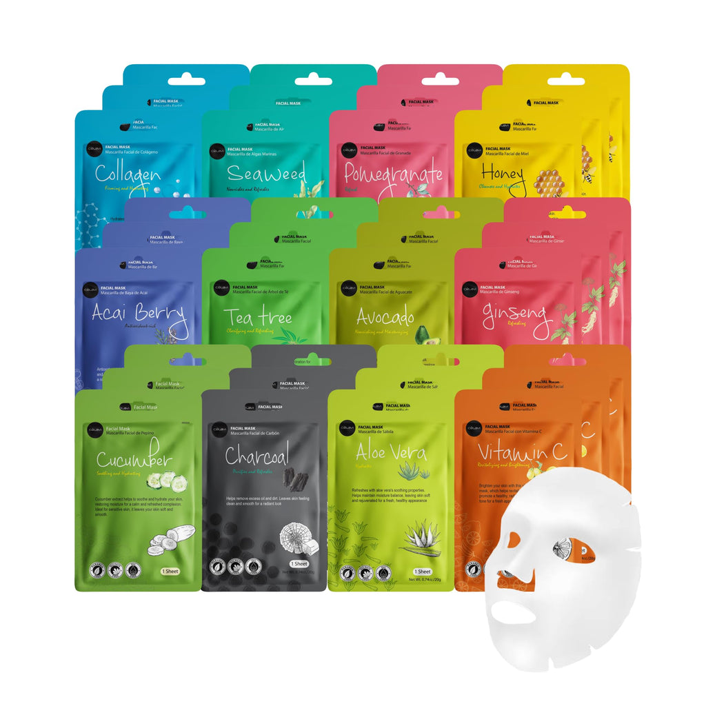 Celavi Essence Facial Sheet Mask Variety Set – 36 Sheets, 3 Packs | Authentic Korean Skincare