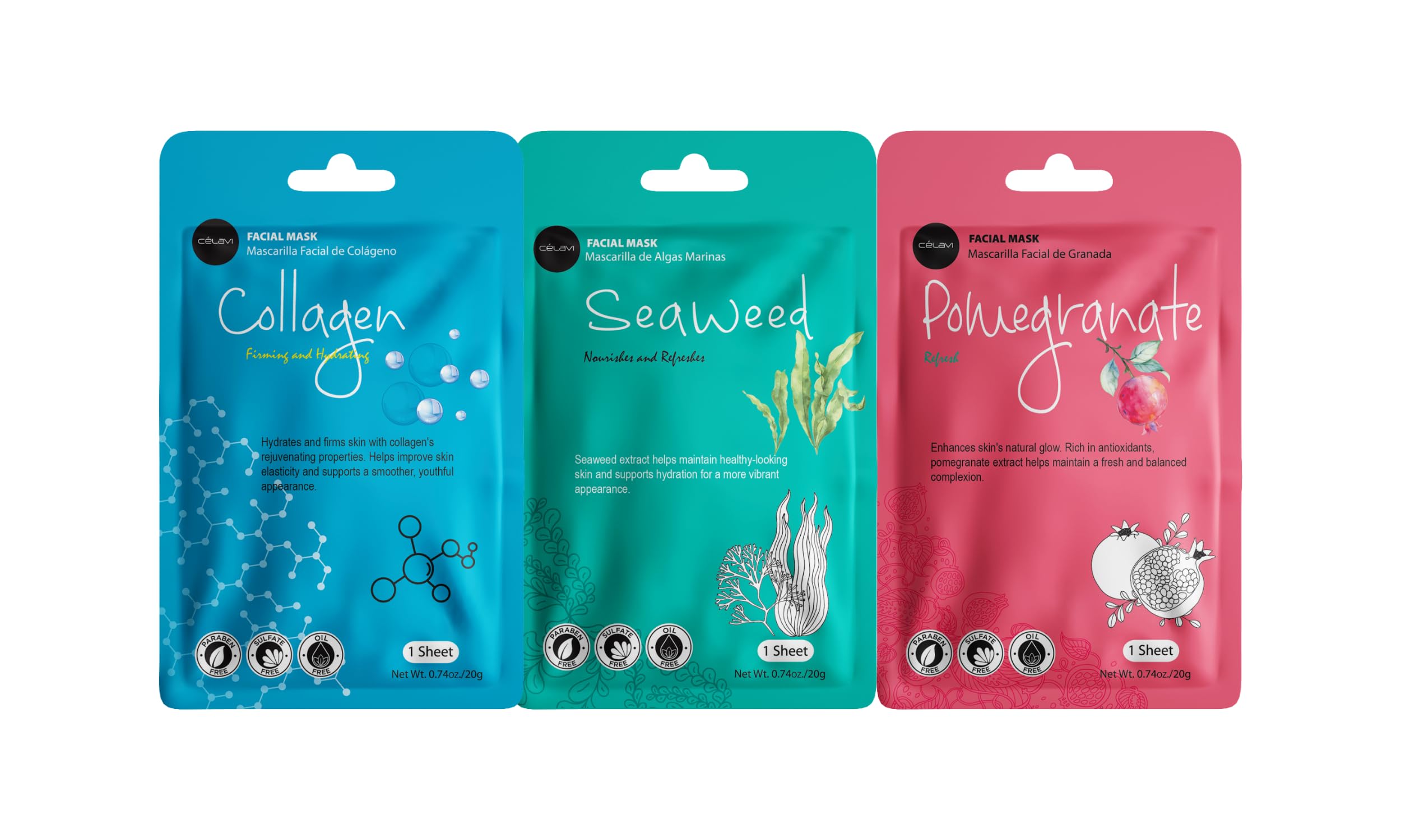Celavi Essence Facial Sheet Mask Variety Set – 36 Sheets, 3 Packs | Authentic Korean Skincare