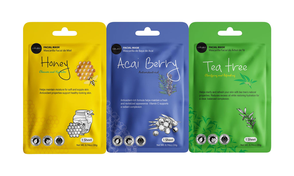 Celavi Essence Facial Sheet Mask Variety Set – 36 Sheets, 3 Packs | Authentic Korean Skincare