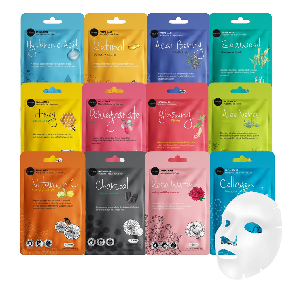 Celavi Cosmetics Face Mask Set – 24 K-Beauty Sheet Masks, Made in Korea