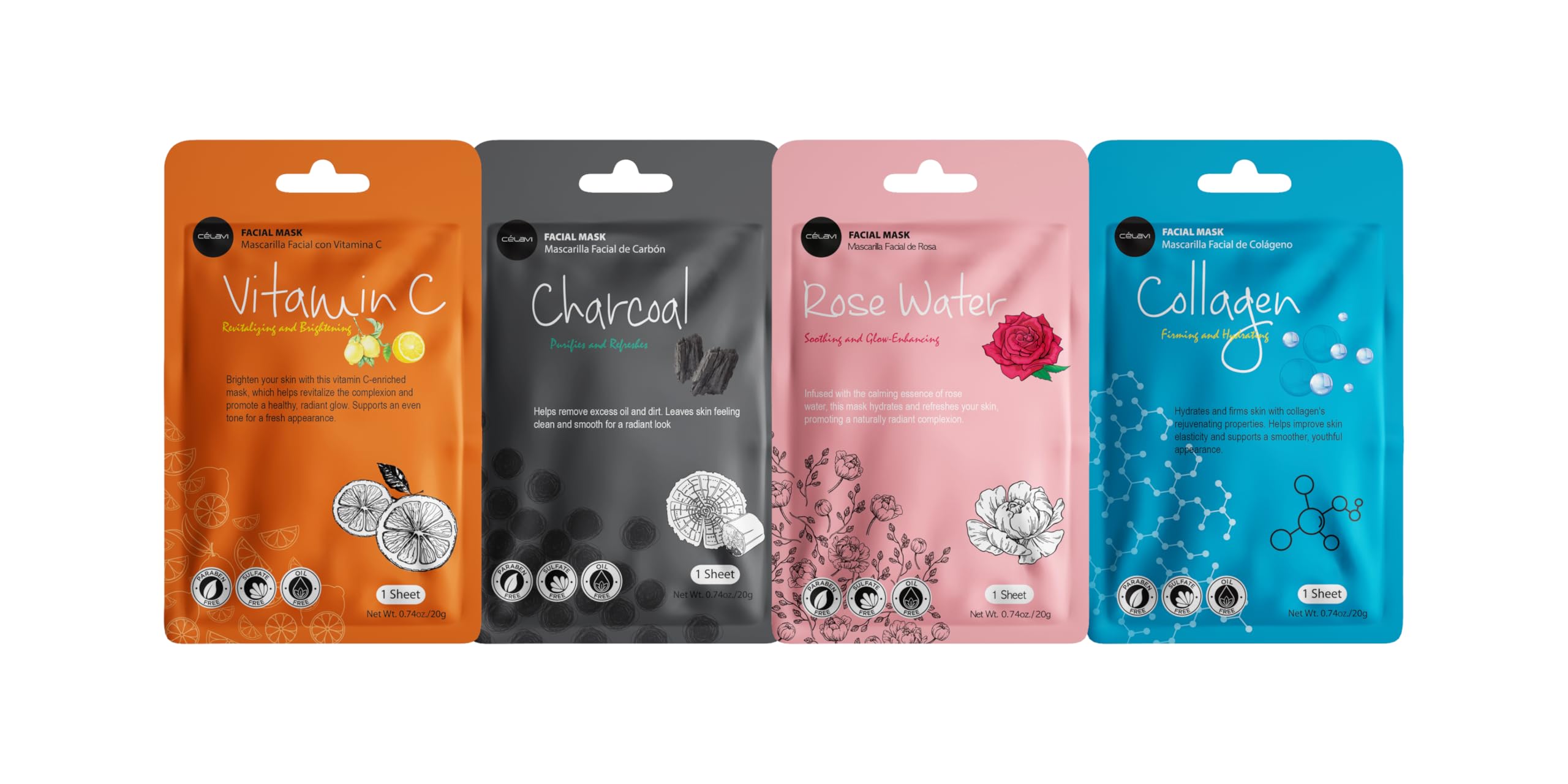 Celavi Cosmetics Face Mask Set – 24 K-Beauty Sheet Masks, Made in Korea