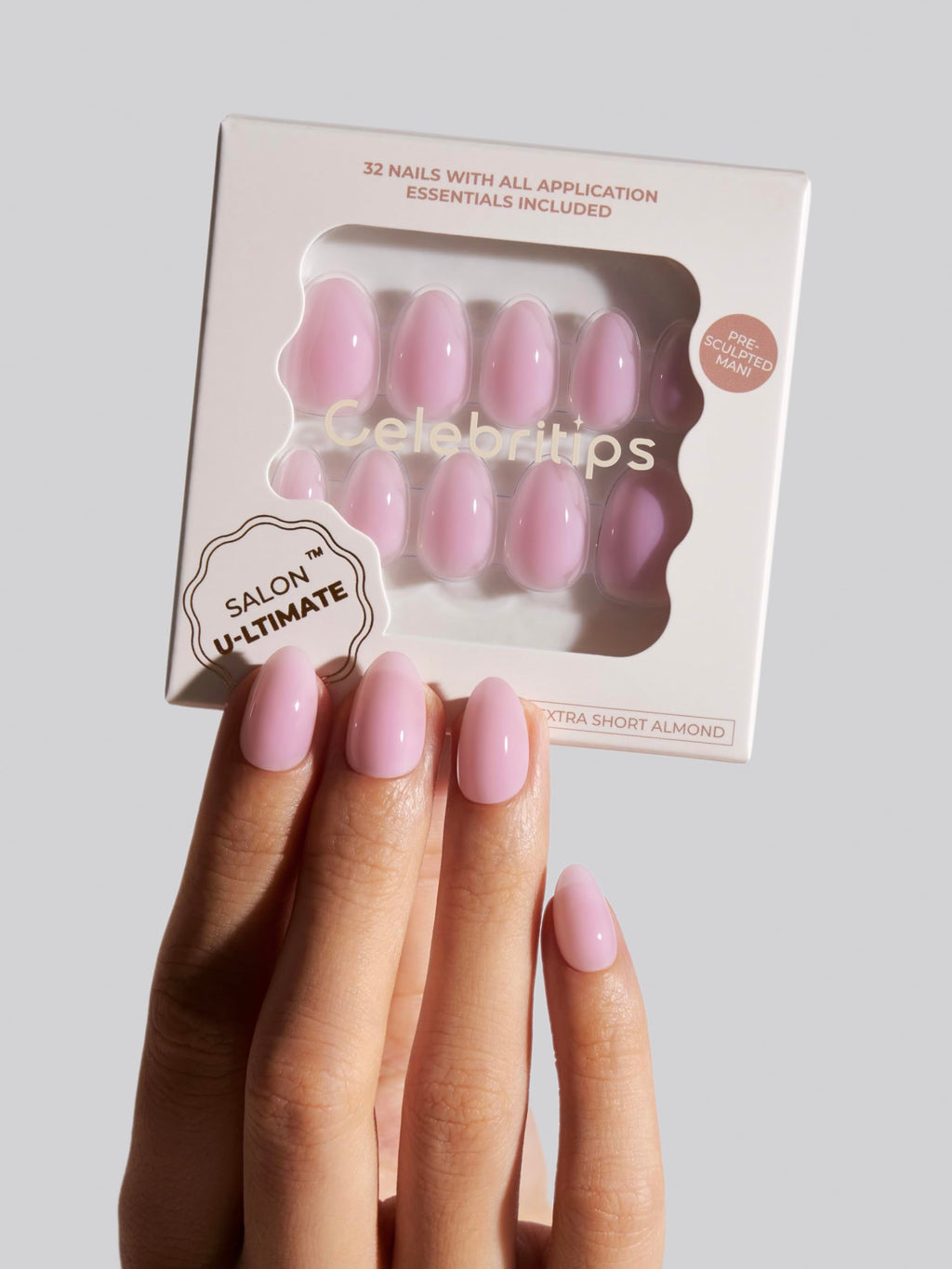 Celebritips Salon U-ltimate Press On Nails – Lavender Water, Extra Short Almond, 32 Nails Kit