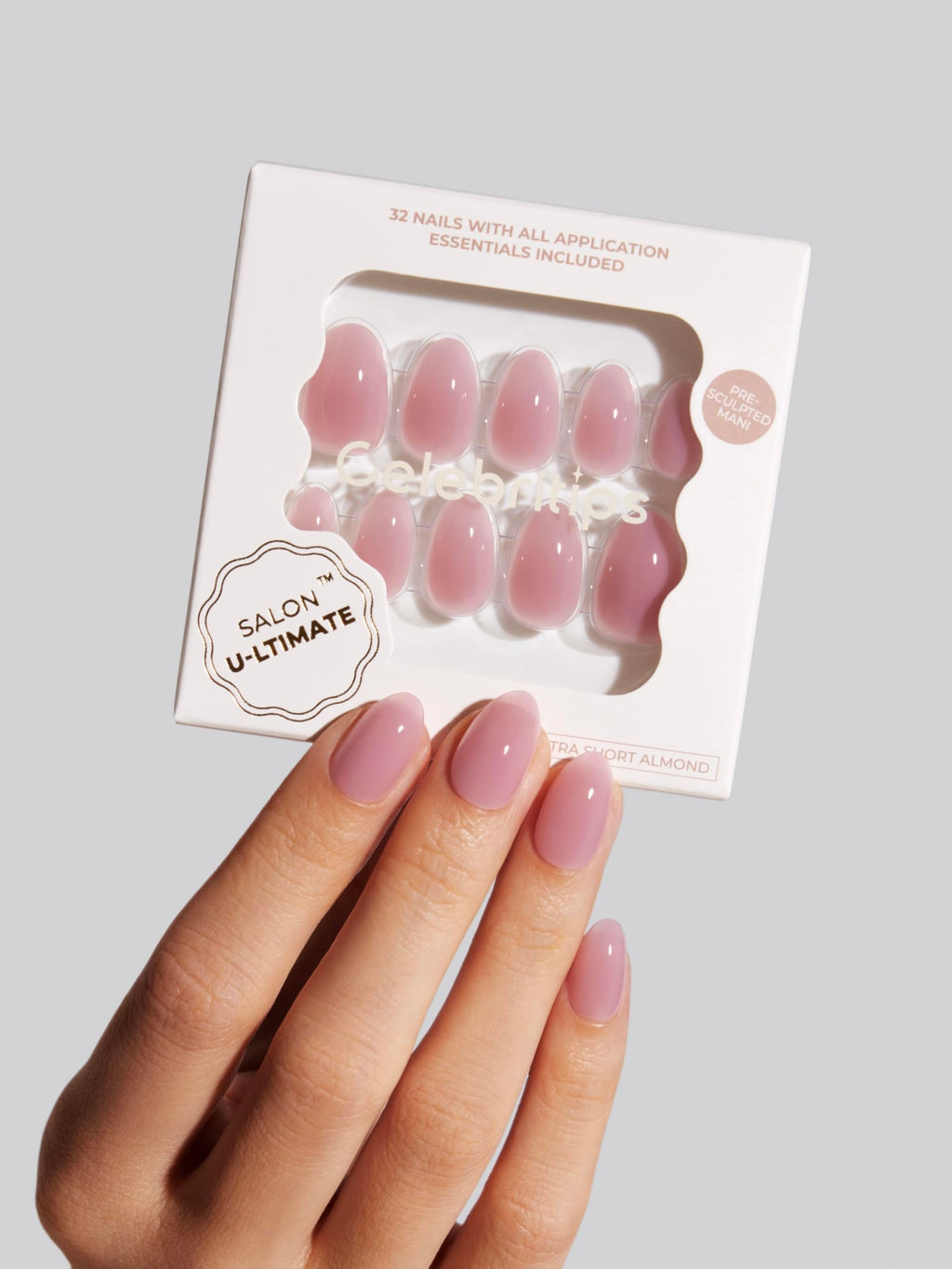Celebritips Salon U-ltimate Misty Rose Nails – Extra Short Almond, Reusable Kit