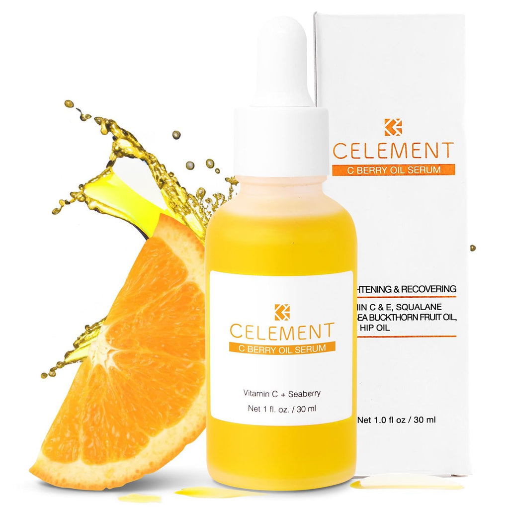 Celement C Berry Oil Serum with Vitamin C, Sea Buckthorn, Rosehip, Jojoba, Squalane – Brightening Serum for Even Tone, Nail & Cuticle Care – 1 fl oz