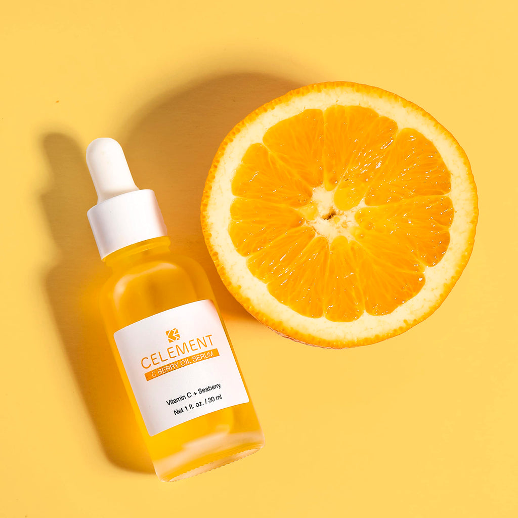 Celement C Berry Oil Serum with Vitamin C, Sea Buckthorn, Rosehip, Jojoba, Squalane – Brightening Serum for Even Tone, Nail & Cuticle Care – 1 fl oz