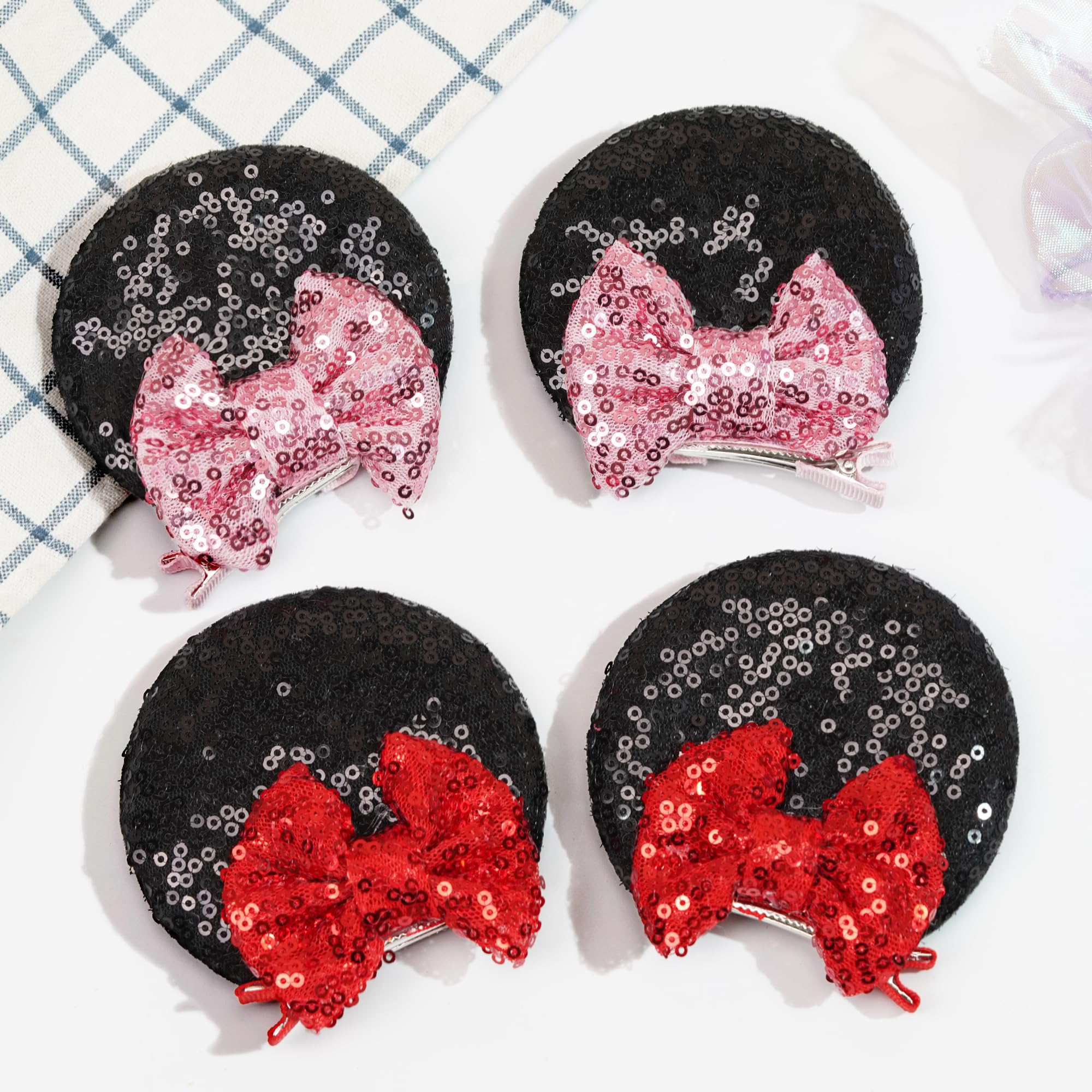 CellElection Mouse Ears Clips – 8-Piece Sequin Mice Ears for Girls