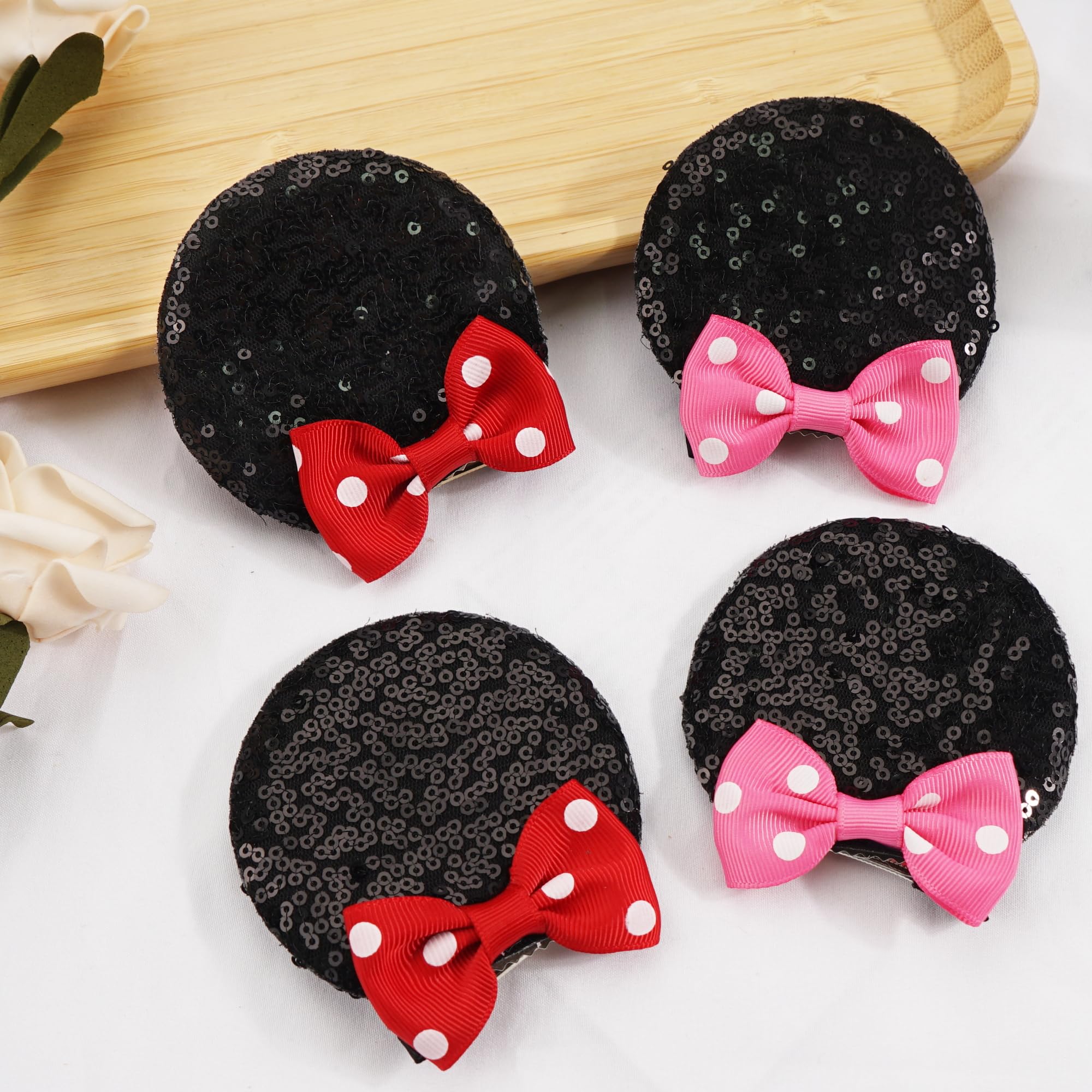 CellElection Mouse Ears Clips – 8-Piece Sequin Mice Ears for Girls